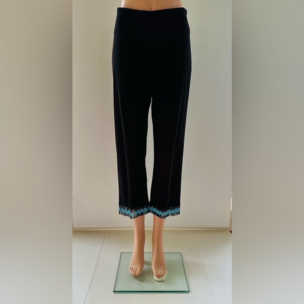 C.C. Outlaw black turquoise cropped glass bead fringe pants. Size M. NWOT.